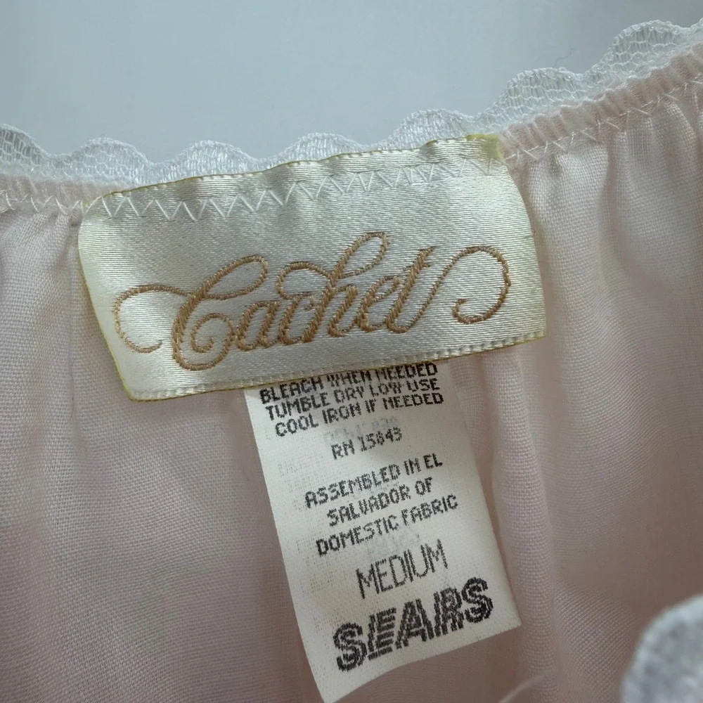 Vintage Sears Cachet Pink Lace Flutter Sleeve Nightgown Size M Coquette Cottage - Picture 3 of 9